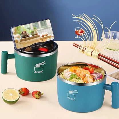 Stainless Steel Instant Noodle Bowl Sealed Portable Student